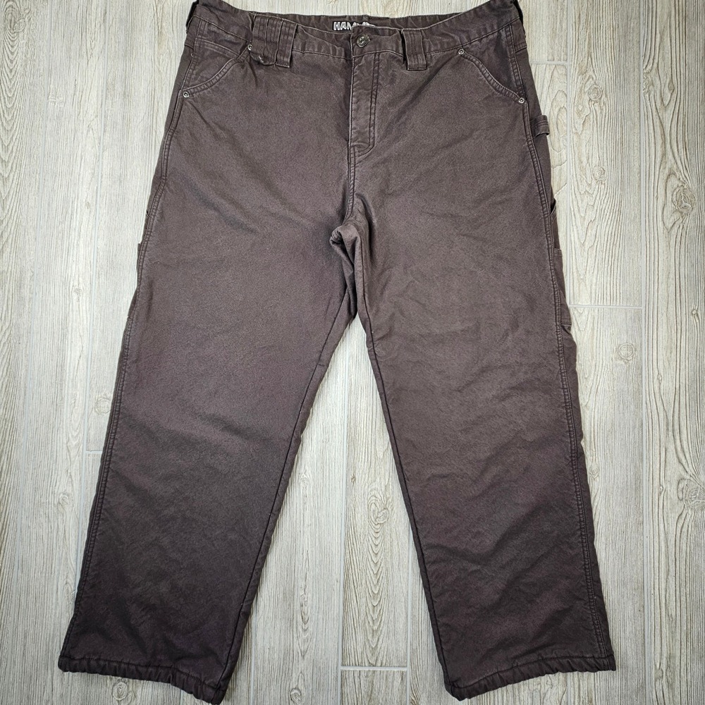 Hammer Flannel Lined Work Pants Brown Size 38x30 Relaxed Fit Utility‎ Cargo